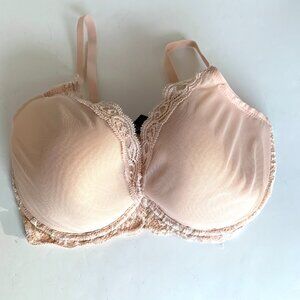 BRA NATORI Sz 34 DDD  Beige LACE Trim and Back Underwire Back Closure